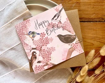 Cartão de aniversário de pássaros de jardim – Cartão de aniversário da natureza – Cartão para amantes de pássaros – Cartão para ela ou para ele – Cartão de vida selvagem de jardim – Cartão de felicitações de pássaros B10