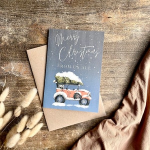 Tarjeta de Navidad de todos nosotros, De toda la familia, Coche de Navidad, Árbol de Navidad, Tarjeta de Navidad de la familia, C5