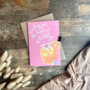 Tarjeta de cumpleaños con cóctel, Aperol Spritz, gin tonic, salida nocturna, fiesta, rosa, B68