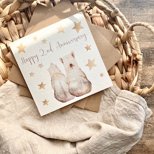Tarjeta de 2.º aniversario de algodón, Osos, Tarjeta de 2.º aniversario de bodas, Para esposa, esposo, mamá y papá, amigos, hermano, hermana, hijo, ABE2
