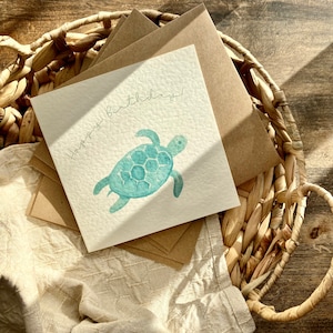 Carte d'anniversaire tortue, sous la mer, carte d'anniversaire faite main, B42