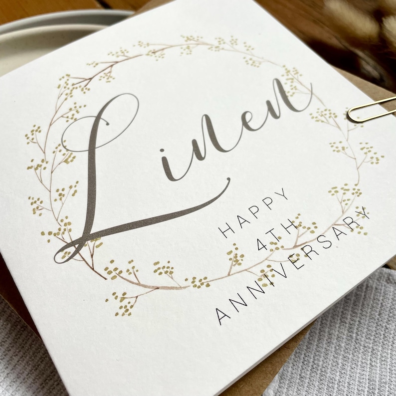 Cartão de 4º aniversário de linho, cartão de 4º aniversário de casamento, para esposa, marido, mãe e pai, amigos especiais, genro, filha, AR4 imagem 2