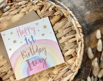 Carte d'anniversaire personnalisée 1er 2e 3e 4e Personnalisée - fille - petite-fille - nièce - filleule - arc-en-ciel, BPER1