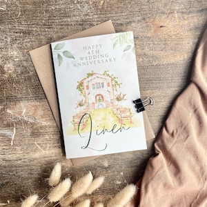 Tarjeta de aniversario número 4 de lino, tarjeta de aniversario número 4 de bodas, para esposa, esposo, mamá y papá, amigos especiales, yerno, hija, AV4