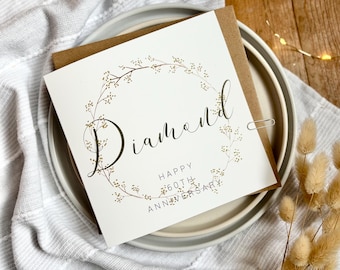 Personalised 60th Diamond Anniversary Card with Wreath design, AR60