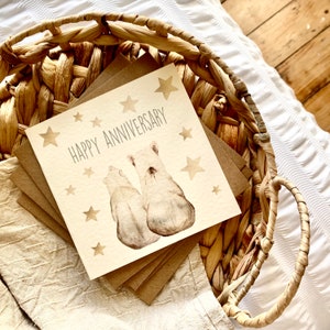 Tarjeta de aniversario con ositos (1.º, 2.º, 3.º, 4.º, 5.º, 10.º y 20.º aniversario) para esposa, esposo, mamá y papá, amigos. Personalizada. ABEO.
