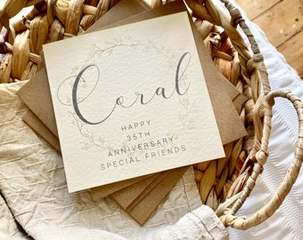 35th Coral Anniversary Card, 35th Wedding Anniversary Card, For Wife, Husband, Mum & Dad, Special Friends, Grandparents, Personalised, AR35
