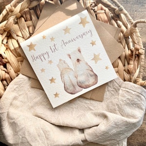 Tarjeta de papel para el primer aniversario, ositos, tarjeta para el primer aniversario de bodas, para esposa, esposo, mamá y papá, amigos especiales, abuelos, ABE1