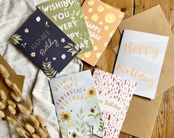 Lot de cartes d'anniversaire – Lot de 6 cartes d'anniversaire uniques – Vierges à l'intérieur – Pour le bureau, le lieu de travail ou la maison – Lot de cartes de voeux en vrac, P1