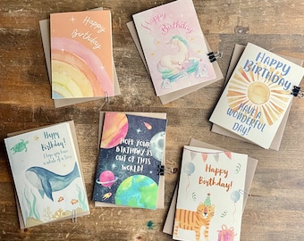 Lot de 6 cartes d'anniversaire pour enfants – 6 cartes mignonnes et colorées pour enfants – emballage multiple pour garçons et filles – 5 x 7 pouces, vierges à l'intérieur, P2
