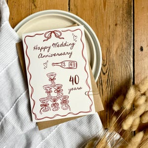Tarjeta de aniversario con champán – Cualquier año – Elegante tarjeta personalizada para él, ella, pareja – Celebración de boda importante, AN17-(año)
