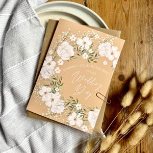 Carte de mariage florale - Fleurs de mariage faites main, carte de félicitations pour jeunes mariés ou couple - WD9