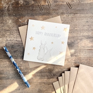 Tarjeta de aniversario con conejitos (1.º, 2.º, 3.º, 4.º, 5.º, 10.º y 20.º aniversario) para esposa, esposo, mamá y papá, amigos. Personalizada. ABUO