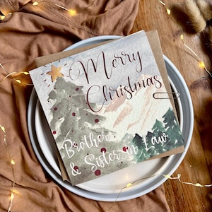 Personalised Christmas Card for any relation, Christmas tree and Snowy Mountain design, C6-(relation)