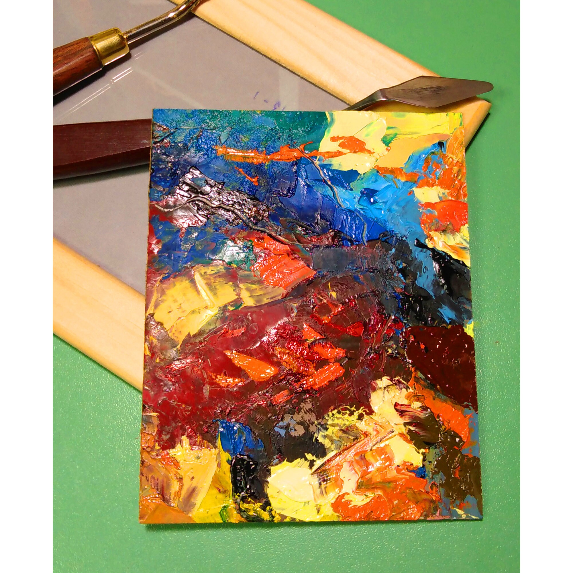 Abstract Painting Original Artwork Oil Cardboard Painting Blue Etsy