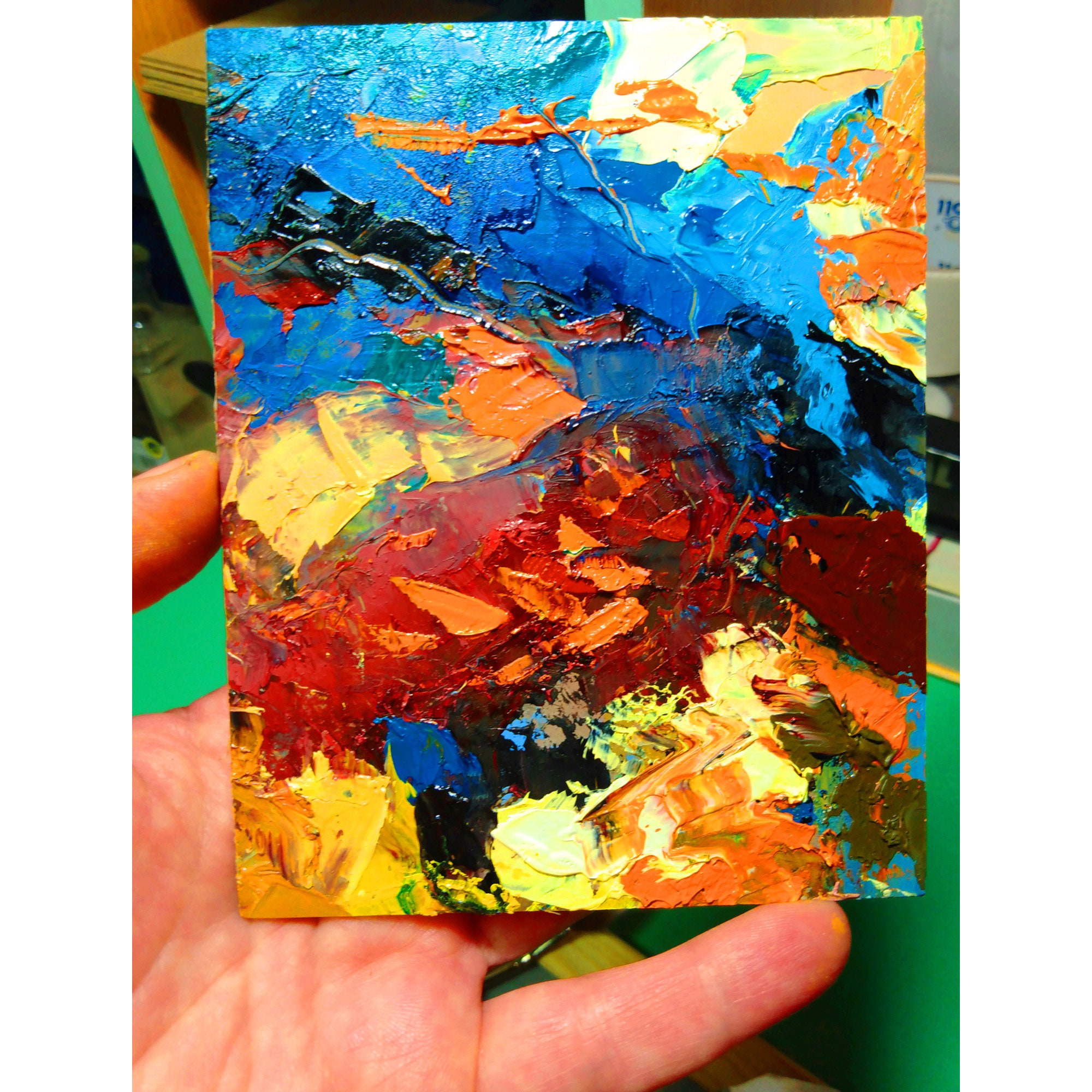 Abstract Painting Original Artwork Oil Cardboard Painting Blue Etsy