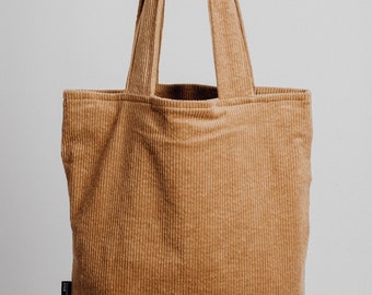 Shopper Mom Bag Stofftasche aus Soft Cord karamell braun