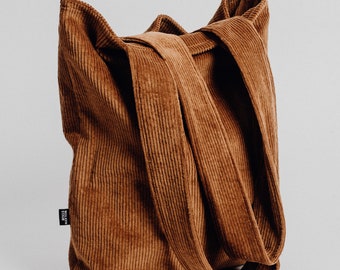 Shopper Mom Bag Stofftasche aus Soft Cord zimt braun