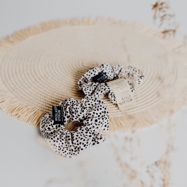 Scrunchie "Dots II" Haargummi aus Jersey / hell beige / ecru & schwarz