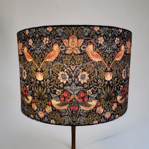 Handmade William Morris Strawberry Thief Lampshade Floral Birds Blue Green. Available in a White or Black or Gold ringset and Euro Ring