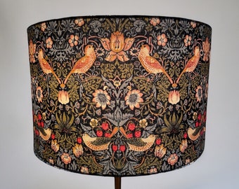 Handmade William Morris Strawberry Thief Lampshade Floral Birds Blue Green. Available in a White or Black or Gold ringset and Euro Ring