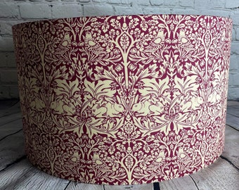 William Morris Brer Rabbit Lampshades, Red Handmade Ceiling or Table/Standard Lamp / Drum