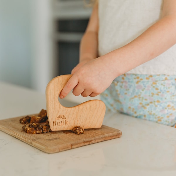 Mini Cutter by Piccalio® | Montessori Kids Safe Knife Wooden Toddler Vegetable and Fruit Cutter | Ages 18 months+