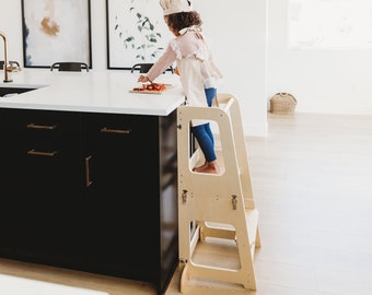Mini Chef Convertible by Piccalio® | Montessori Toddler Helper Tower 2-in-1 Table | Learning Tower | Toddler Step Stool | Toddler Tower