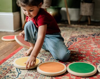 Stepping Stones by Piccalio® | 6 Colorful Wooden Stepping Stones | Montessori | Step, Hop and Balance | Ages 18mo to 8yr