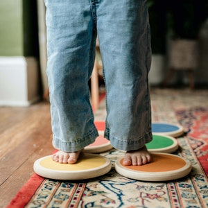 Stepping Stones by Piccalio® | 6 Colorful Wooden Stepping Stones | Montessori | Step, Hop and Balance | Ages 18mo to 8yr