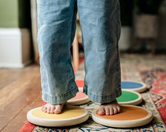 Stepping Stones by Piccalio® | 6 Colorful Wooden Stepping Stones | Montessori | Step, Hop and Balance | Ages 18mo to 8yr