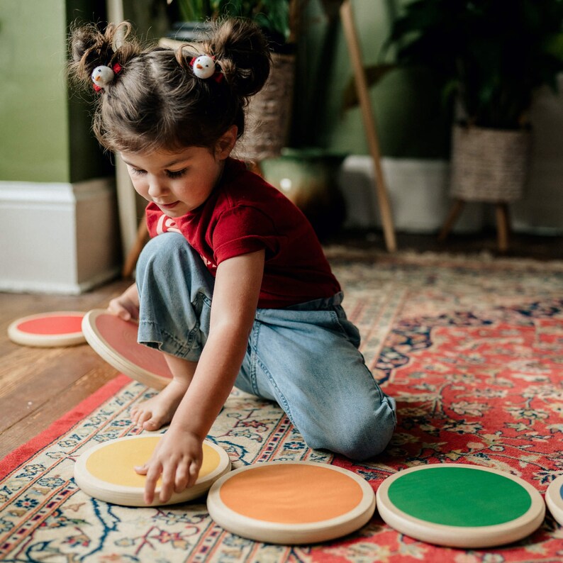 Stepping Stones by Piccalio® 6 Colorful Wooden Stepping Stones Montessori Step, Hop and Balance Ages 18mo to 8yr Multi-Color