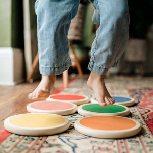 Stepping Stones by Piccalio® 6 Colorful Wooden Stepping Stones Montessori Step, Hop and Balance Ages 18mo to 8yr image 3