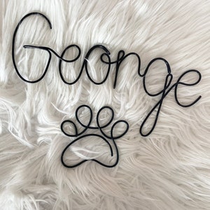 Wire Dog name with paw print pet personalised sign