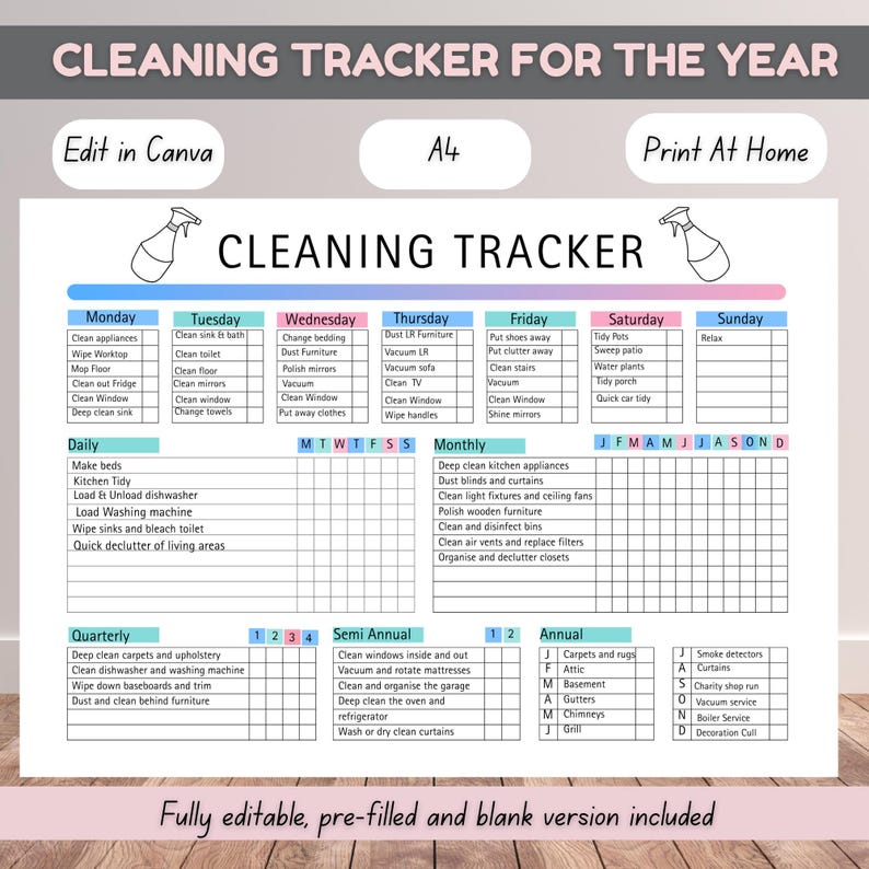 Cleaning Checklist Tracker Schedule Household Chore Planner Daily ...