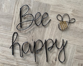 Wire Bee Happy wall quotes, wire art, wire wall art