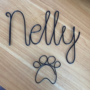 Wire Dog name with paw print pet personalised sign