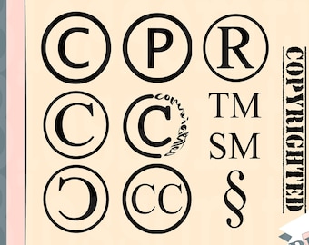 May include: A collection of copyright symbols, including C, P, R, TM, SM, and a section symbol. The word "COPYRIGHTED" is written vertically on the right side of the image. The word "Blossom" is written in a stylized font with a pink flower graphic.