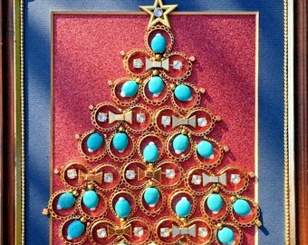 Christmas Tree, Framed Jewelry One of a Kind Art, Unique Gift, Home Decor