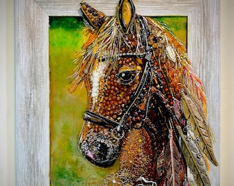 Horse Portrait, Framed Jewelry One of a Kind Art, Home Decor, Unique Gift, Farm Animals