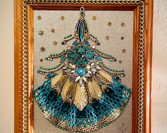 Christmas Tree, Framed Jewelry One of a Kind Art, Unique Gift, Home ...