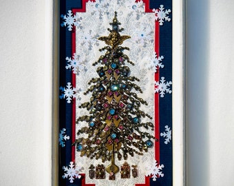 Christmas Tree, Framed Jewelry One of a Kind Art, Unique Gift, Home Decor