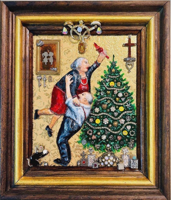 Vintage Christmas, Framed Jewelry Art, Unique Christmas Gift