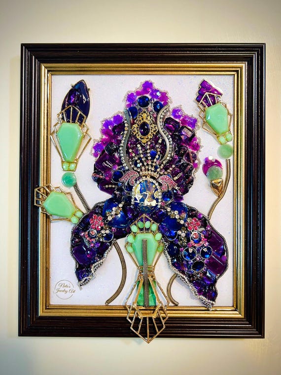 Iris Flower, Framed Jewelry One of a Kind Art, Unique Gift, Home Decor