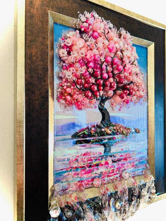 Sakura, Framed Jewelry One of Kind Art, Unique Gift, Wall Decor