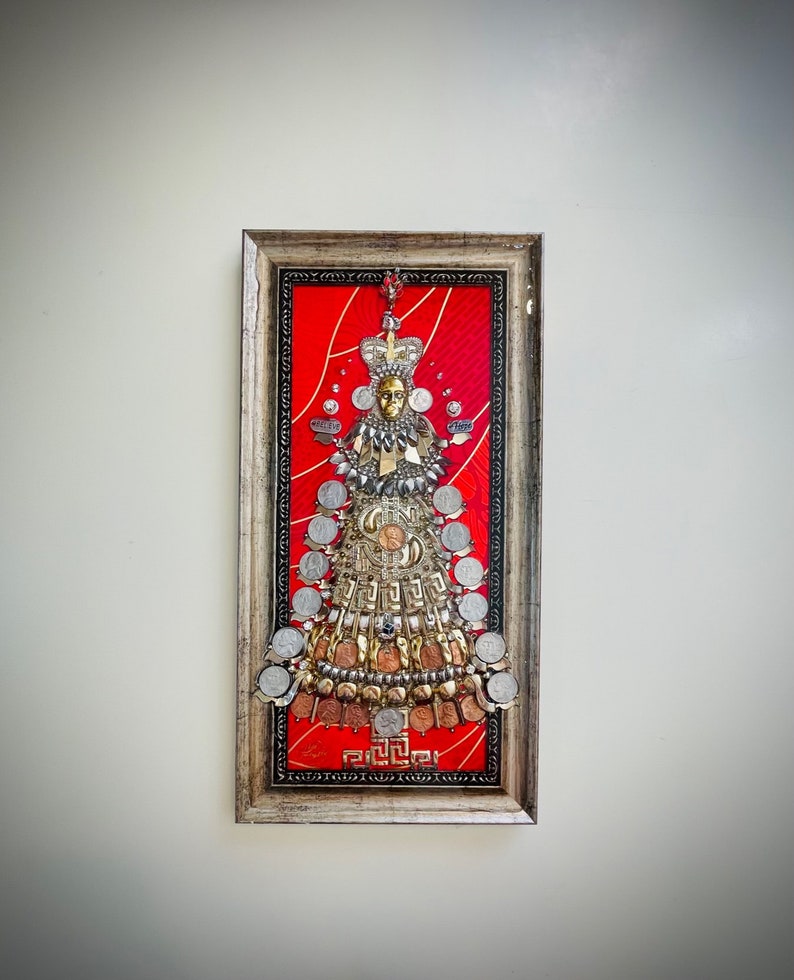 Money Christmas Tree, Good Luck Symbol, Framed Jewelry One of a Kind