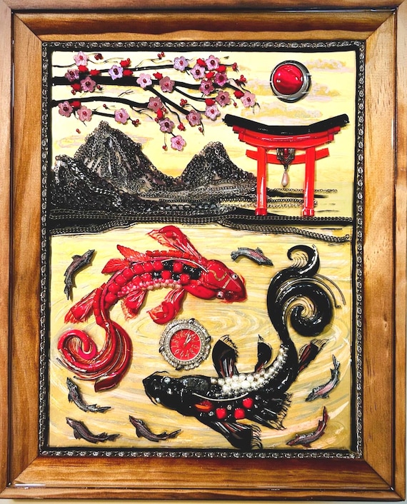 Asian Landscape, Framed Jewelry Art, Unique Wall Decor