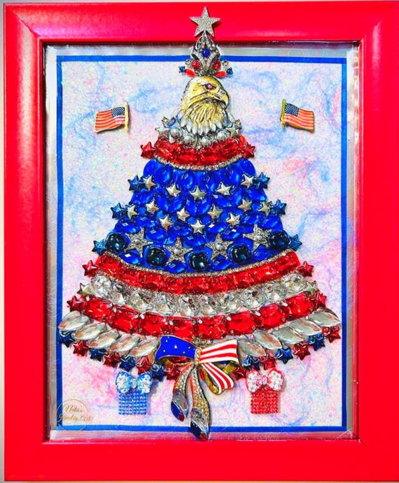 Christmas Tree, Framed Jewelry Art, Unique Home Decor