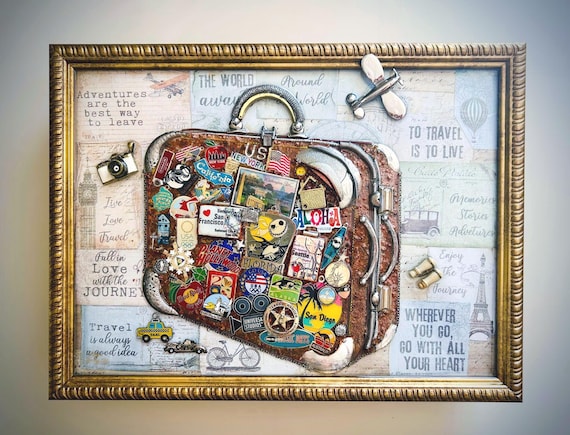 Vintage Suitcase, Framed Jewelry Art, One-of-a-Kind Wall Decor