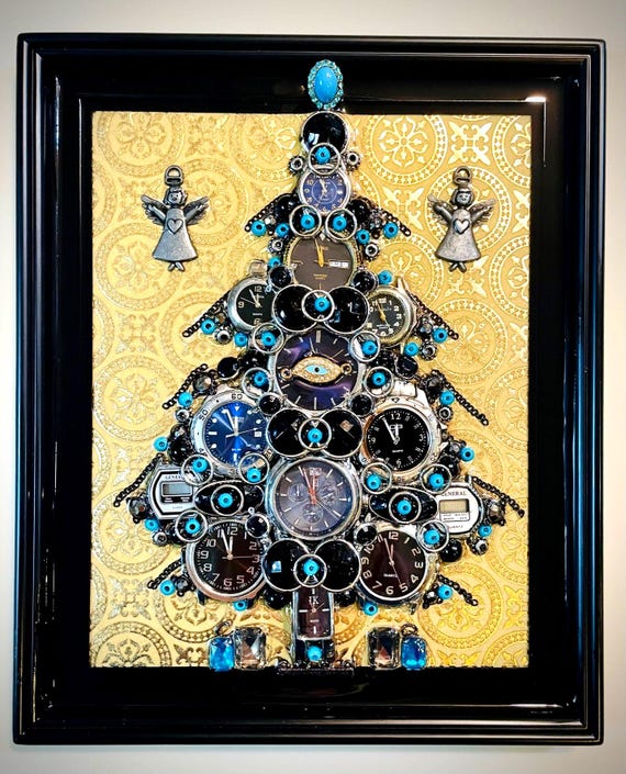 Christmas Tree, Framed Jewelry & Watches One of a Kind Art, Unique Gift